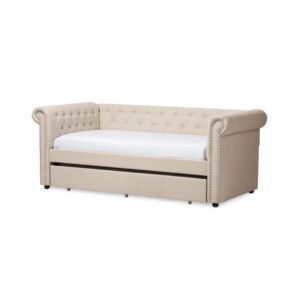 Chesterfield-Style Trundle Daybed – Convertible Sofa Bed - Daybed | Beige color
