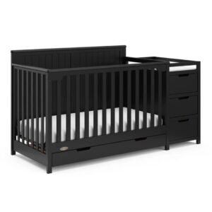 4-in-1 Convertible Baby Crib with Changing Table & Storage - Baby Crib | black color