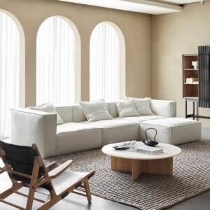 Contemporary Fabric Sofa With Ottoman