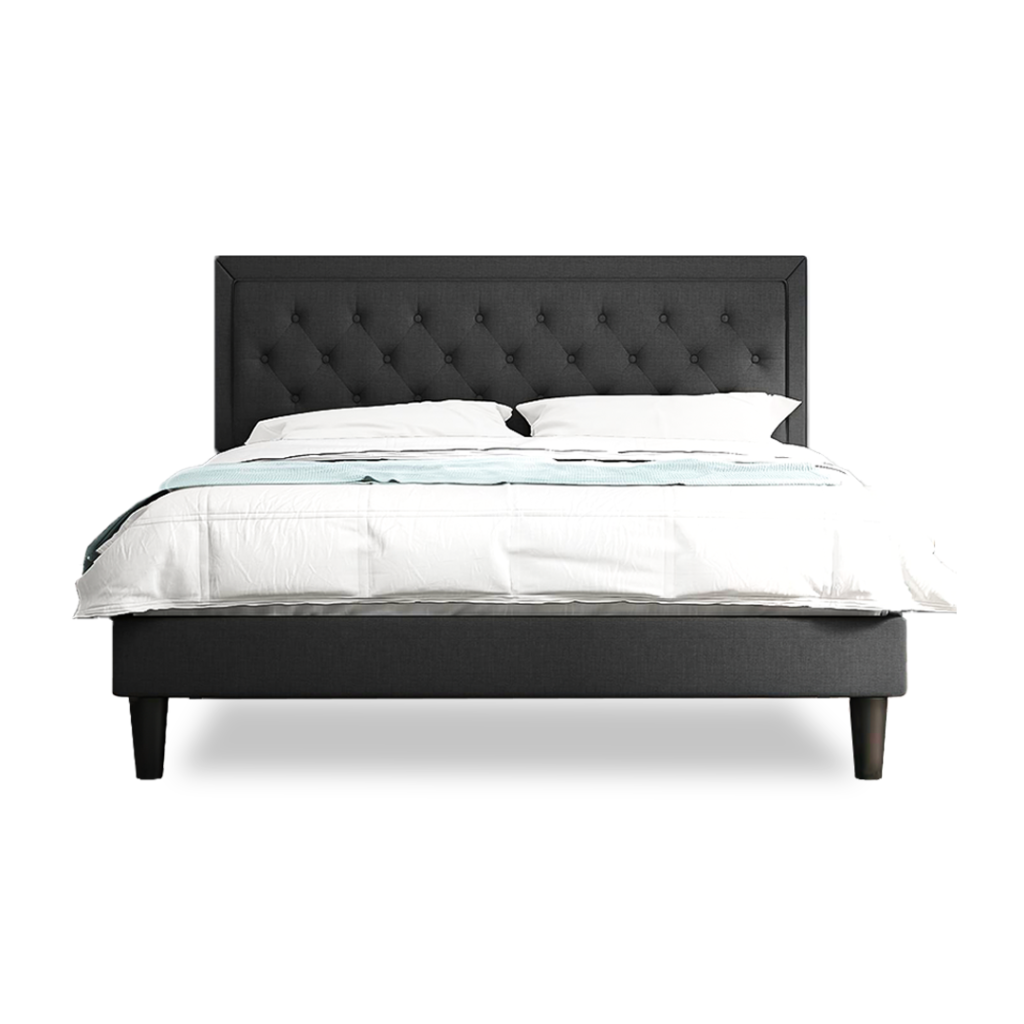 Button Tufted Platform Bed - beds | dark grey color
