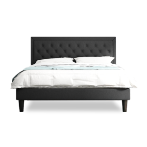 Button Tufted Platform Bed - beds | dark grey color
