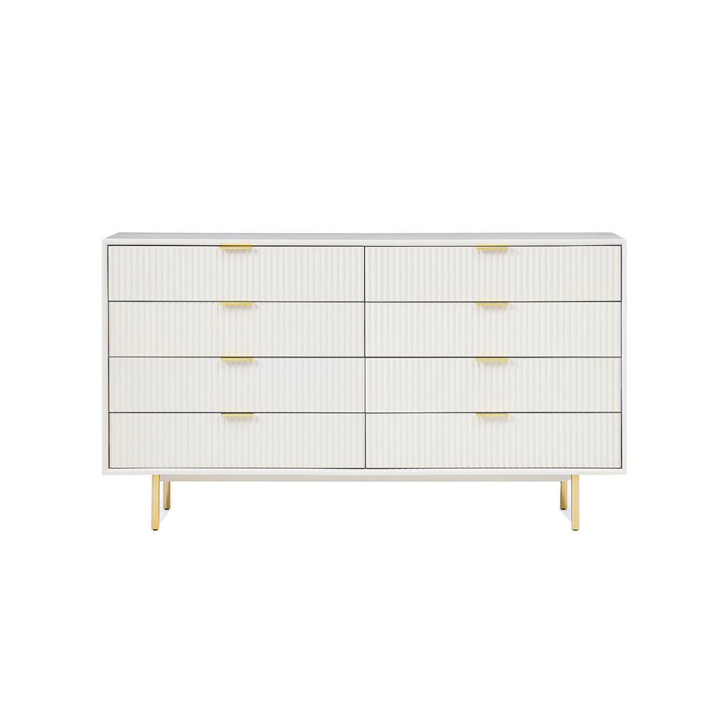 Elara Fluted Dresser with Gold Legs - Chest of drawers | front main