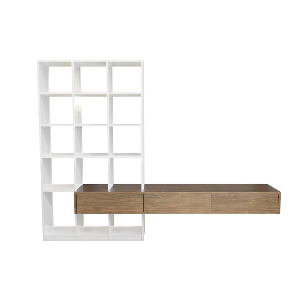 Modern Modular Wall Unit with Shelves and Floating Cabinets - Book Case | white background