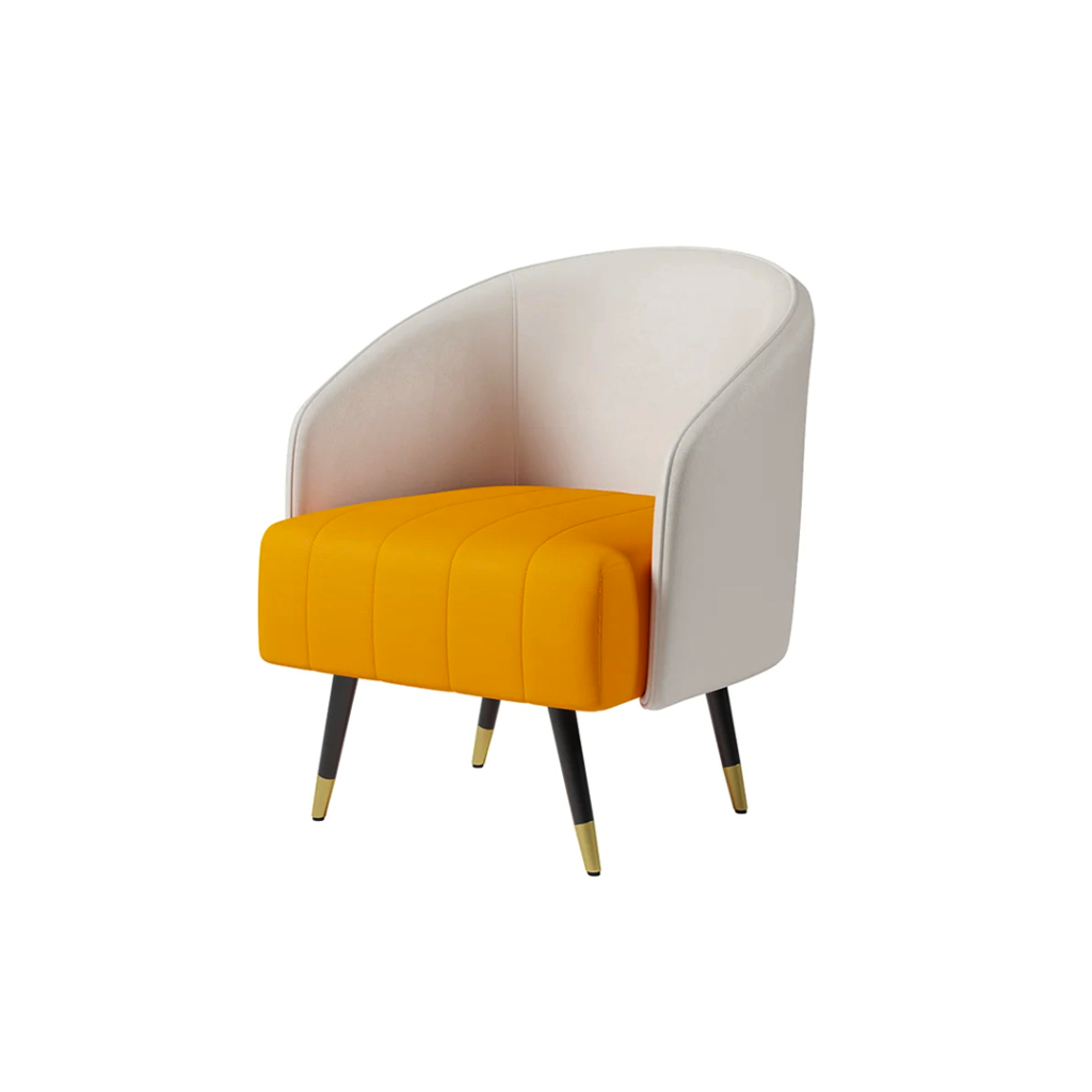 Dual-Tone Leather Upholstered Armchair - Arm chair | yellow beige color