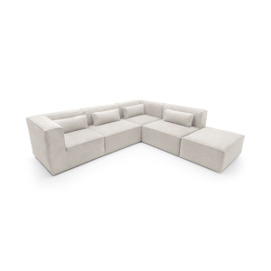 Premium Doris Minimalist l Shaped Sofa - front side view with ottoman design