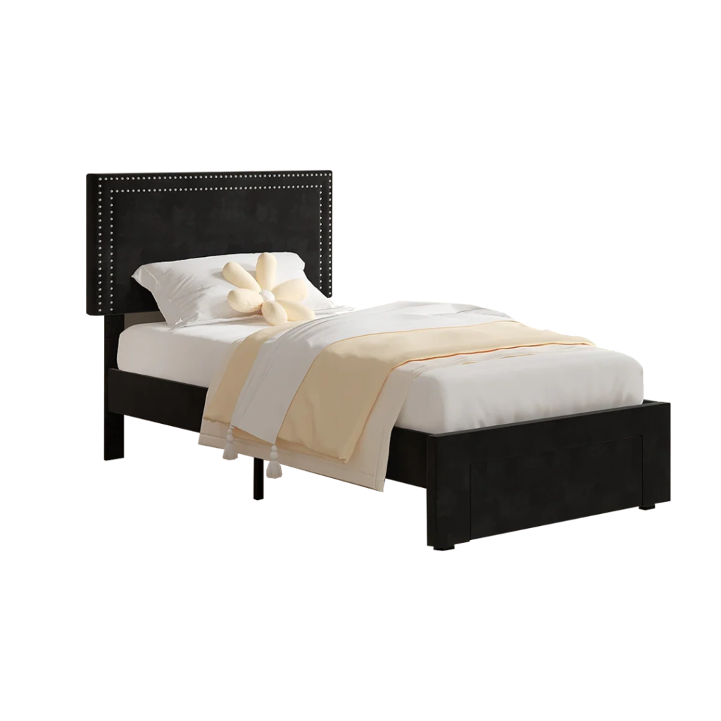 Modern Single Bed with Nailhead Headboard - Single Bed | side view