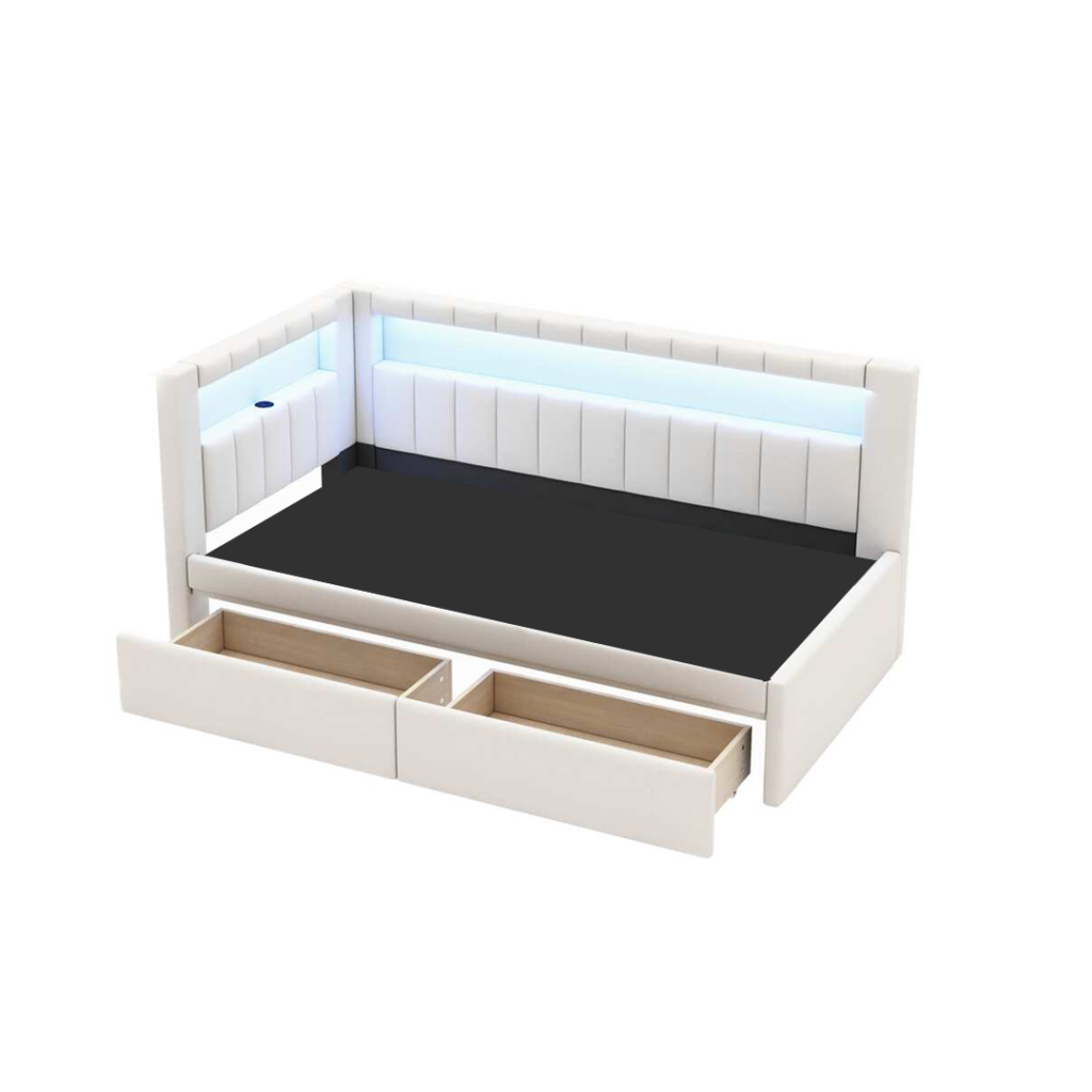 Smart LED Kids & Teens Bed with Storage Drawers - Single bed | drawers inside