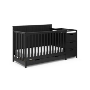 4-in-1 Convertible Baby Crib with Changing Table & Storage - Baby Crib | black color side view