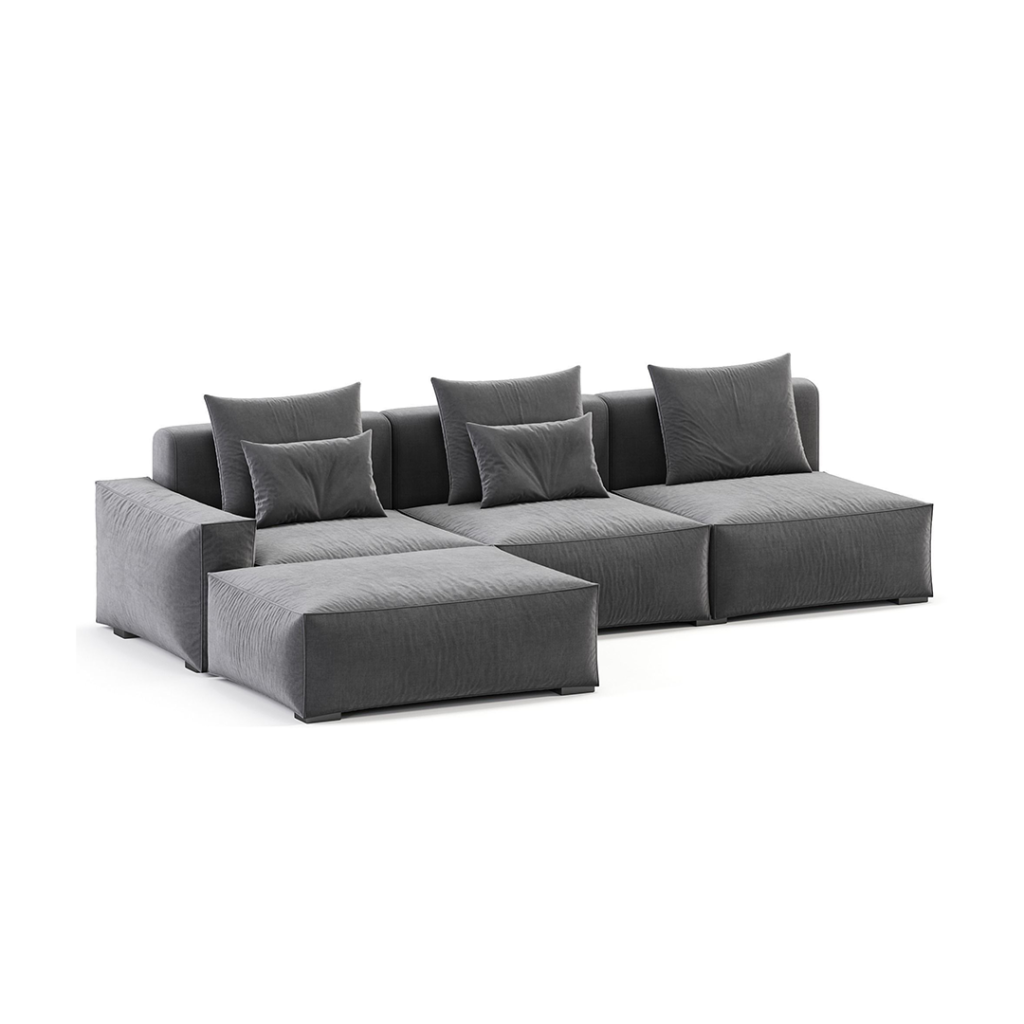 Minimalist Sectional Sofa With Ottoman - L Shape Sofa | Grey color