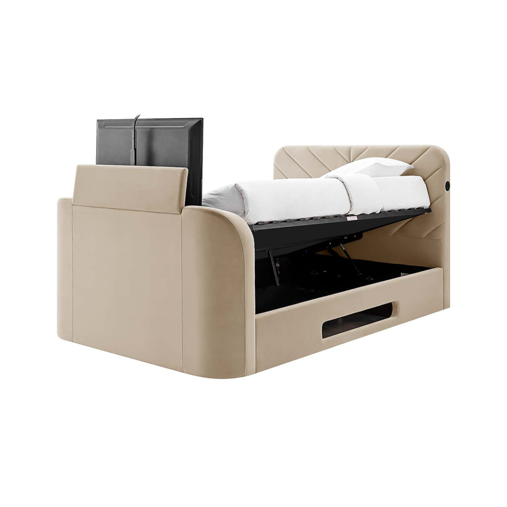 Gulf Luxe TV-Bed , beige color with tv and storage