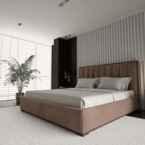 Ava Vertical Panel Velvet Bed – Beds | Room side view