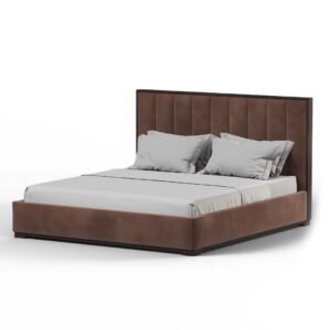 Ava Vertical Panel Velvet Bed – Beds | front and side view
