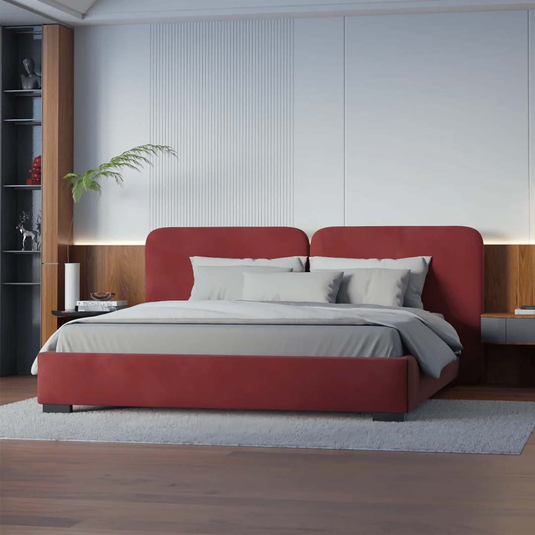 Chloe Velvet Upholstered Bed in bedroom interior Chloe Velvet Upholstered Bed sideboard view – Beds | bedroom