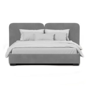 Chloe Velvet Upholstered Bed sideboard view – Beds | grey color