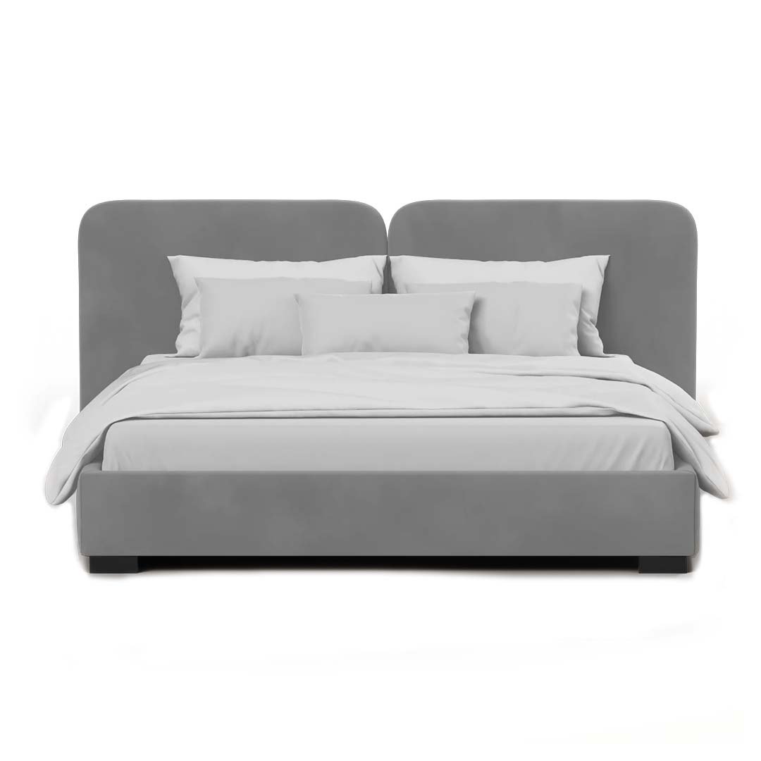 Chloe Velvet Upholstered Bed in grey Chloe Velvet Upholstered Bed sideboard view – Beds | grey color