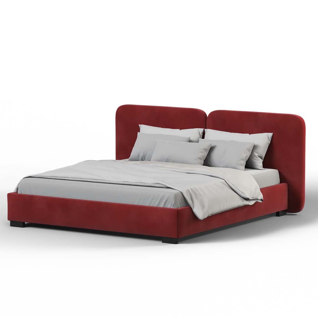 Chloe Velvet Upholstered Bed side view Chloe Velvet Upholstered Bed sideboard view – Beds | front & side view