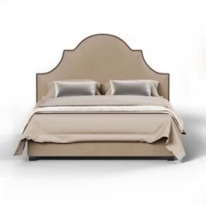 Elara Upholstered Bed with Nailhead Trim – Beds | beige color