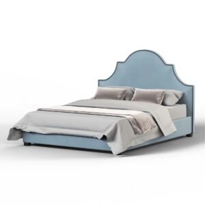 Elara Upholstered Bed with Nailhead Trim – Beds | front & side view